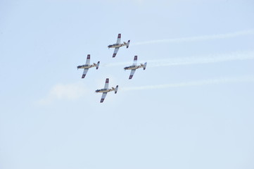 Synchronized flight of 4 planes in the team