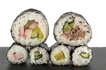 sushi rice and raw fish black & white