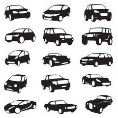 set of fifteen black cars silhouettes