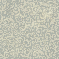Seamless Vintage Floral Pattern. With Grunge Textured Background