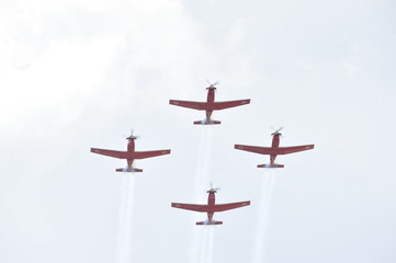 Synchronized flight of 4 planes in the team