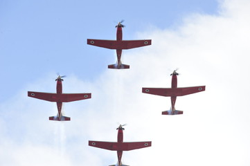 Synchronized flight of 4 planes in the team
