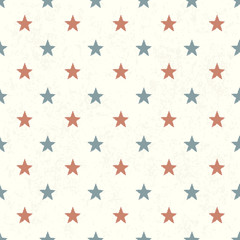 Red and Blue Stars on Textured Background. Seamless Pattern.