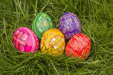 Some Colored Easter Eggs in Grass