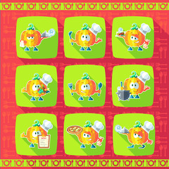 Set of icons on a theme kitchen. Funny cooks - Pumpkin in style