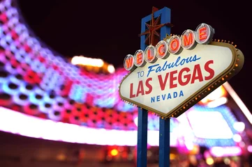 Gordijnen Welkom bij Fabulous Las Vegas Neon Sign © somchaij