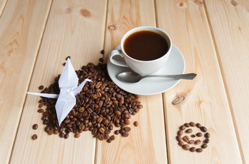 Cup of coffee with crane