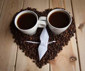 Cup of coffee with crane