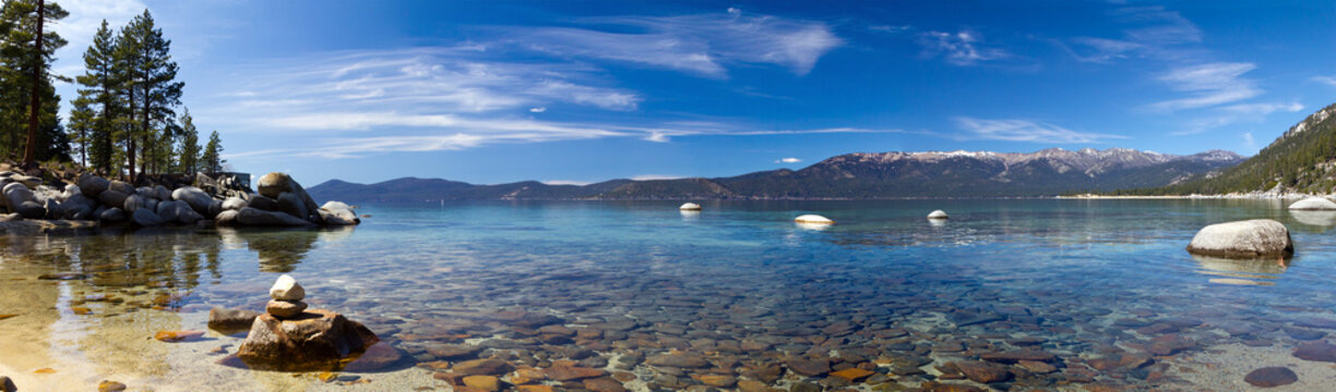 Lake Tahoe Panoramic Beach Landscape © deberarr