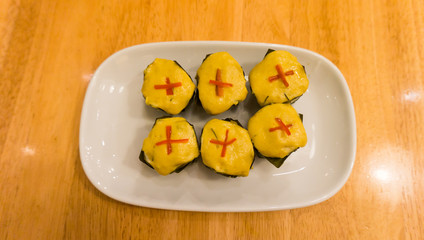 Curried fish wrapped in top view