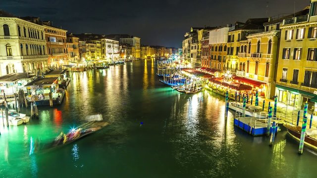 Boat traffic on Grand Canal in Venice, Italy. Time-lapse.