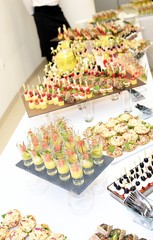 Different snack and canape on a table