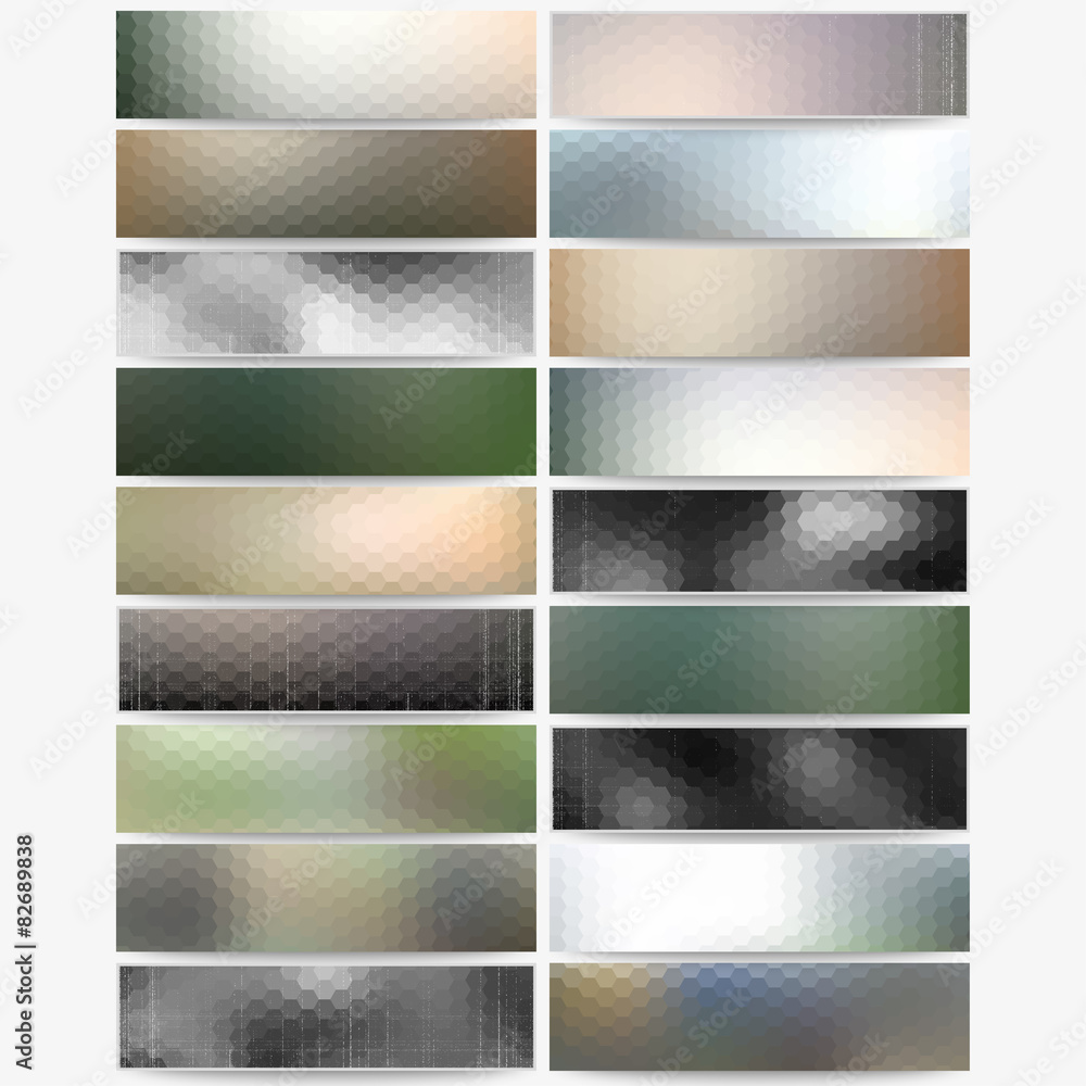 Poster abstract hexagonal headers set, blurred design vector, web