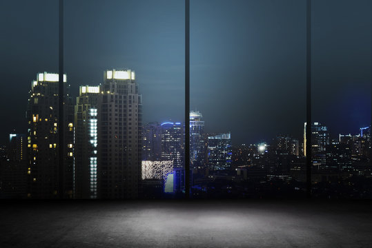 City Night Background Inside Office Building