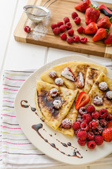 Pancakes with homemade balsamic reduction and fresh fruit
