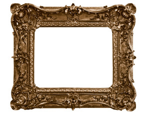 antique wooden frame On white background