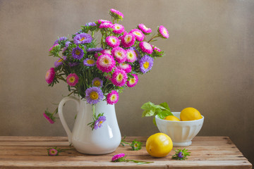 Flowers and fresh lemons for Mother's day celebration