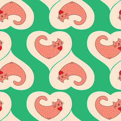 cute cat in heart Seamless pattern