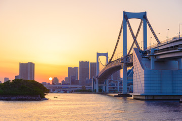 Fototapeta na wymiar View of Tokyo Bay and Rainbow Bridge