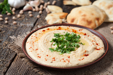 Hummus traditional Jewish creamy lunch salad with chickpeas