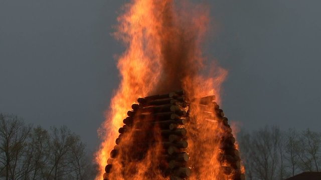 Rising flames of the bonfire