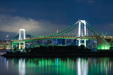 View of Tokyo Bay and Rainbow Bridge at Night
