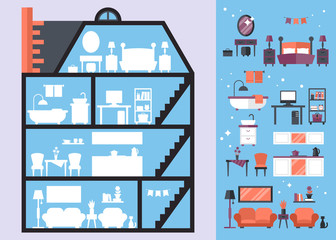 Flat modern icons for house interior