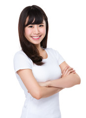 Young businesswoman show with name card