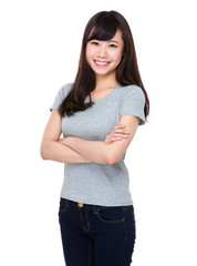 Obraz premium Young businesswoman show with name card