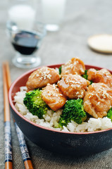 teriyaki chicken and broccoli stir fry with rice