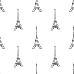 Fototapeta na wymiar Seamless background texture. Paris France Eiffel tower on the wh