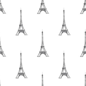 Seamless background texture. Paris France Eiffel tower on the wh