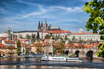 Tuinposter Prague Castle with famous Charles Bridge in Czech Republic © Tomas Marek