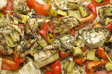 Vegetables mix baked in the oven. 