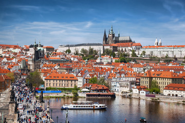 Prague Castle with famous Charles Bridge in Czech Republic