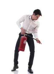 Young Man Holding Fire Extinguisher