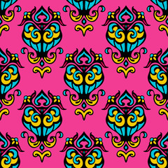 Fototapeta na wymiar Damask pink abstract seamless pattern