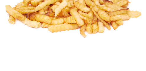 Pile of multiple wavy french fries isolated