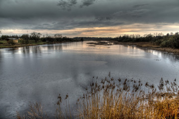 sunset on the river in the Russian province.