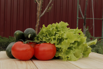 Vegetables on planed planks