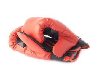 Two red boxing gloves composition
