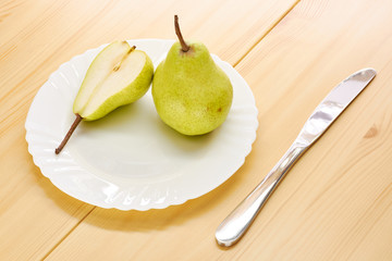 Pears on a wooden table