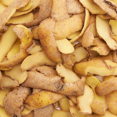 Surface covered with brown potato peels
