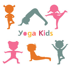 Cute yoga kids silhouettes