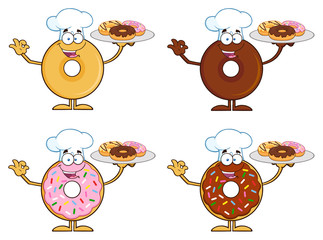 Four Cute Donuts Cartoon Character 9. Collection Set 
