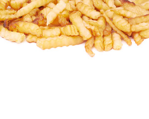 Pile of multiple wavy french fries isolated