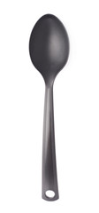 Black plastic kitchen ladle spoon isolated