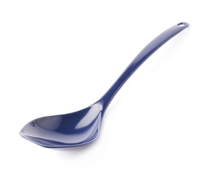 Blue plastic kitchen ladle spoon isolated
