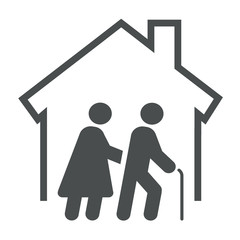 Logotipo asilo de ancianos. Icono plano casa con pareja mayor en color gris