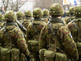 Lined up squad of Estonian soldiers